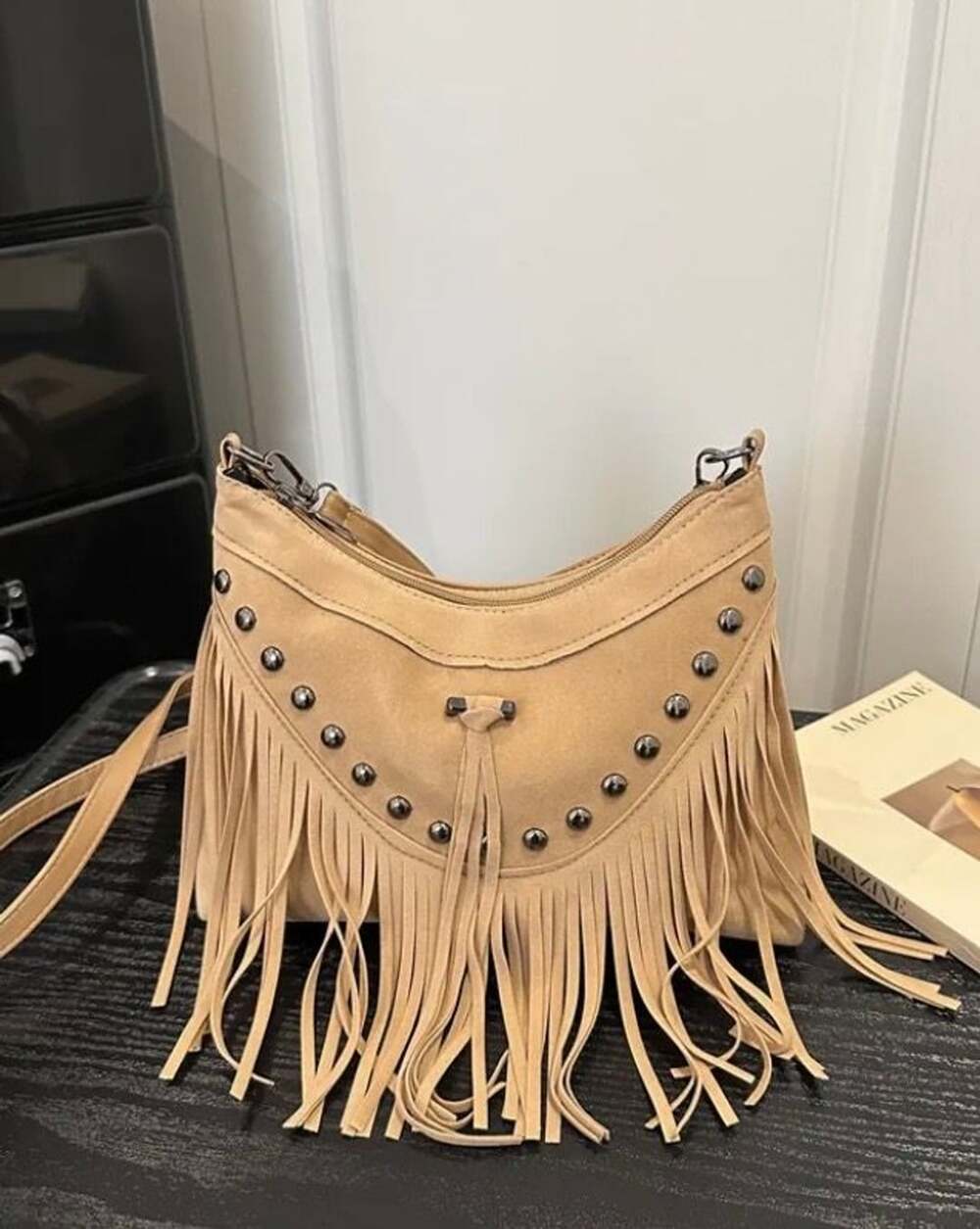 Faux Suede PU Crossbody Bag